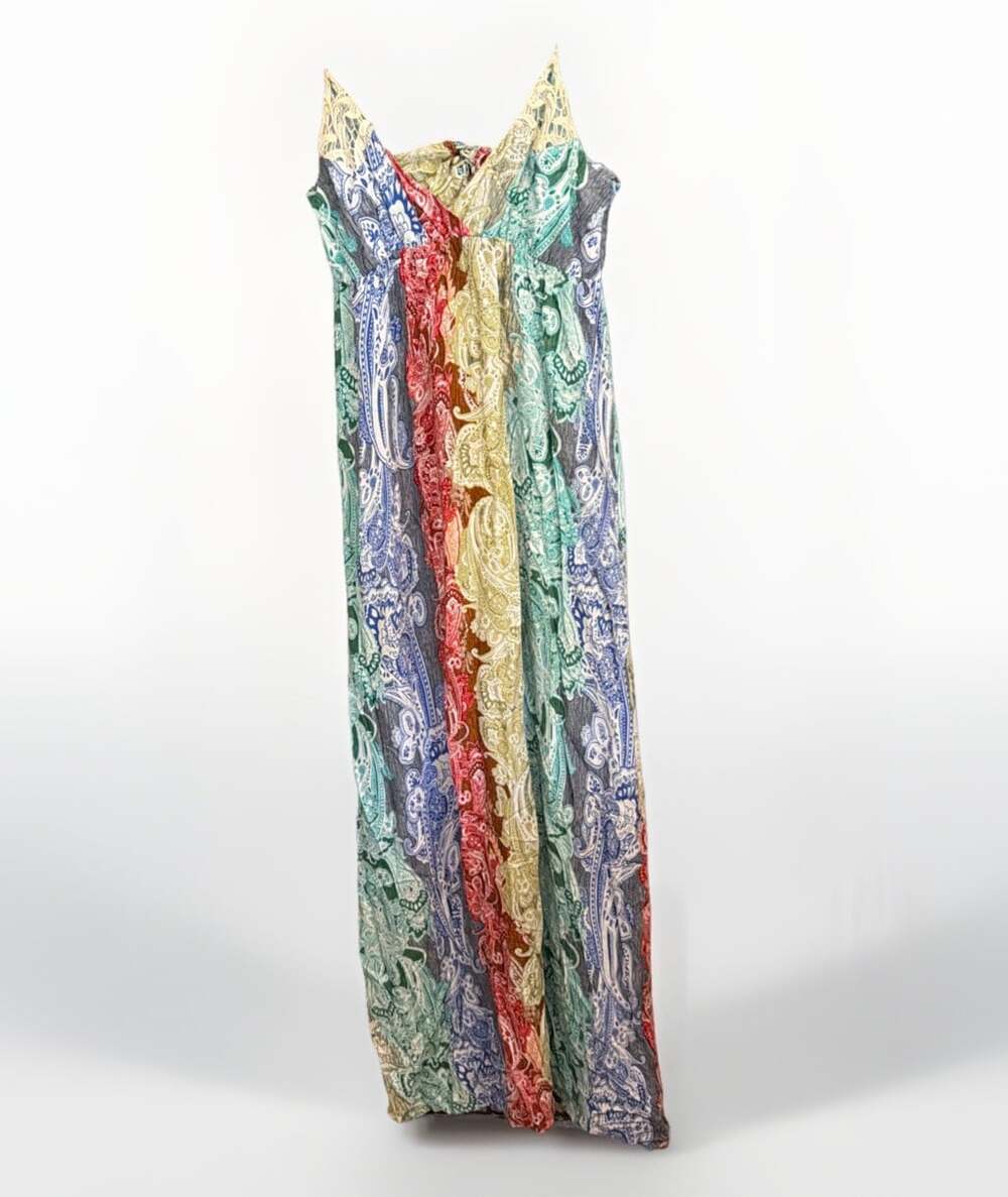 Boho Patchwork Maxi Dress Multi Color Smocked Halter Festival M Meas In Pics
